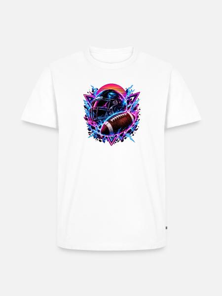 Neon Football Helm Synthwave - Männer Premium Bio T-Shirt - Weiß