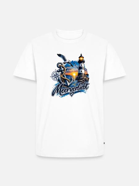 Meerverliebt – Anker, Leuchtturm & Möwen am Meer - Männer Premium Bio T-Shirt - Weiß