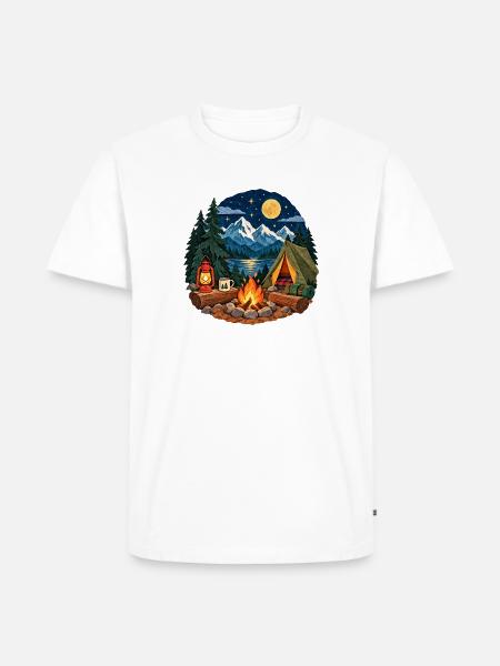 Mondnacht am Lagerfeuer - Männer Premium Bio T-Shirt - Weiß