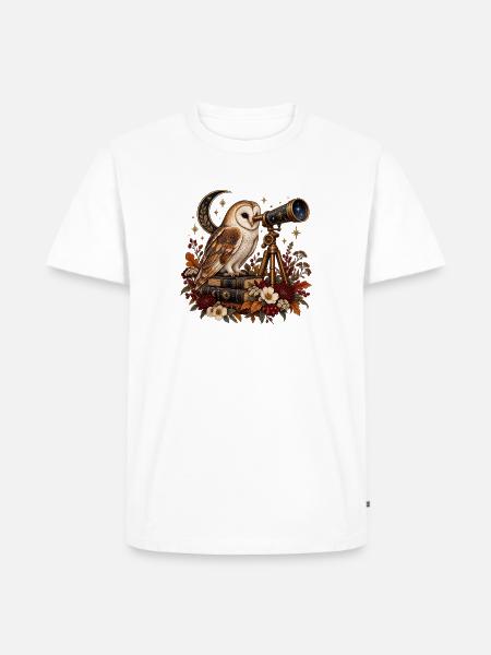 Schleiereule beobachtet die Sterne - Männer Premium Bio T-Shirt - Weiß