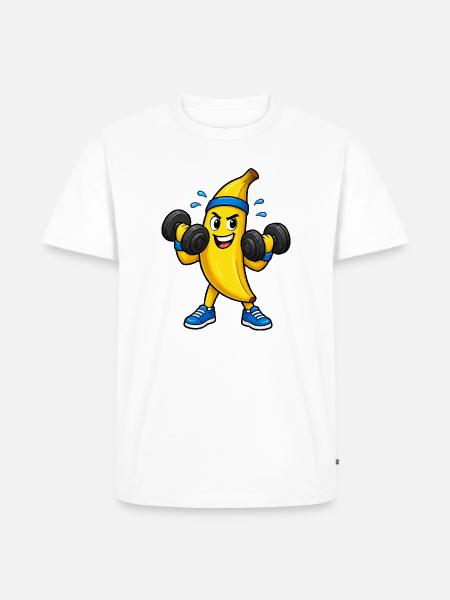 Kraftbanana Workout Cartoon - Männer Premium Bio T-Shirt - Weiß