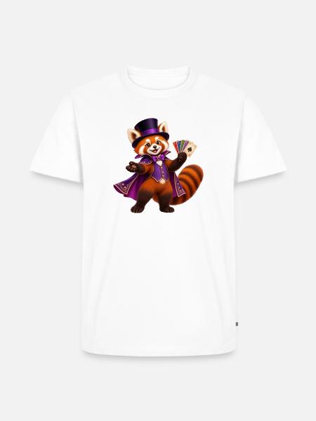 Zauberer Roter Panda mit Spielkarten - Männer Premium Bio T-Shirt - Weiß