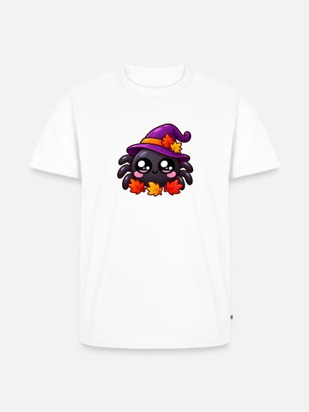 Herbst-Spinnenhut Lila und Blätter - Männer Premium Bio T-Shirt - Weiß