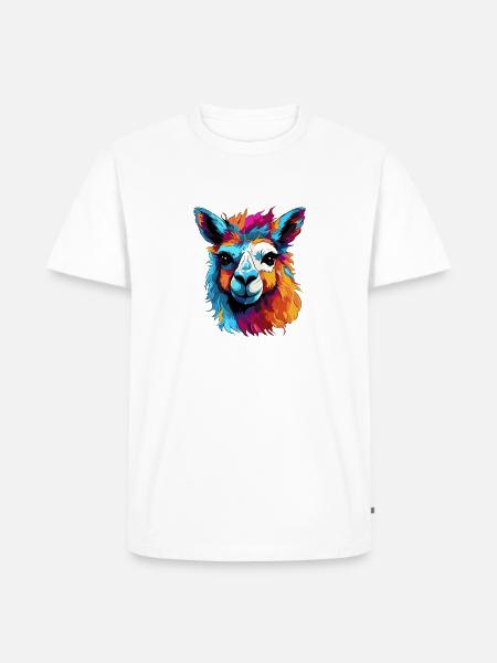 Bunter Llama Popart Muster - Männer Premium Bio T-Shirt - Weiß