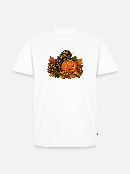 Salamander schnitzt Halloween-Kürbis - Männer Premium Bio T-Shirt - Weiß