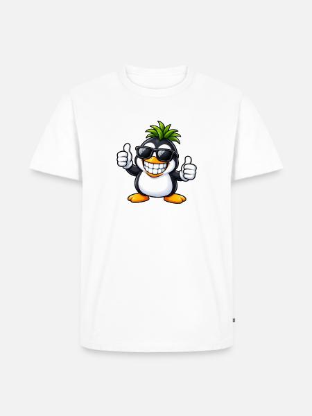 Cooler Pinguin mit Ananas Frisur - Männer Premium Bio T-Shirt - Weiß