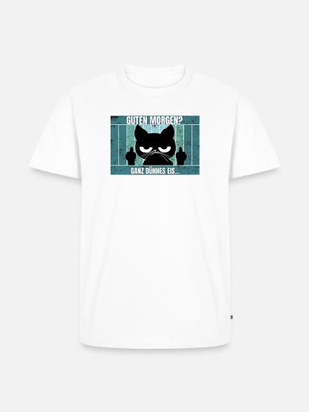 Katze Morgenmuffel - Männer Premium Bio T-Shirt - Weiß