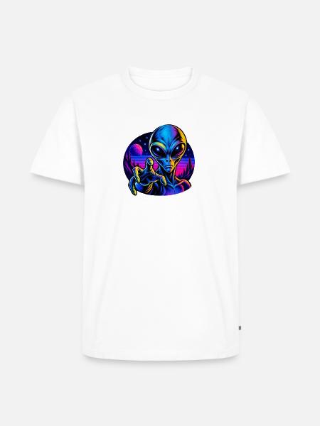 Neonalien Hand im All - Männer Premium Bio T-Shirt - Weiß