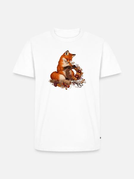Rotfuchs bindet einen Trockenblumenkranz - Männer Premium Bio T-Shirt - Weiß