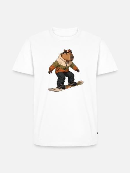 Capybara beim Snowboarding - Männer Premium Bio T-Shirt - Weiß