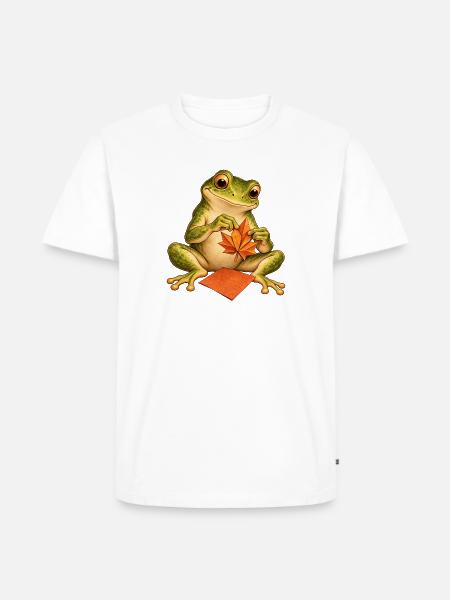 Frosch faltet ein Origami-Herbstblatt - Männer Premium Bio T-Shirt - Weiß