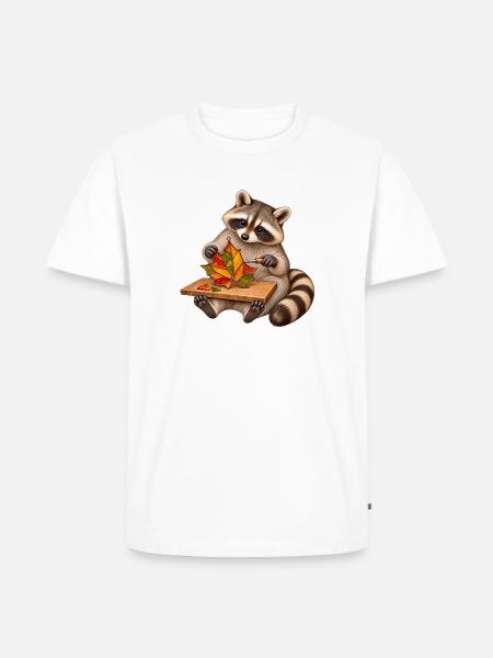 Waschbär baut einen Glas-Blattanhänger - Männer Premium Bio T-Shirt - Weiß