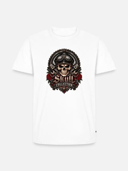 Biker Schädel Schädel mechanisches Motorrad - Männer Premium Bio T-Shirt - Weiß