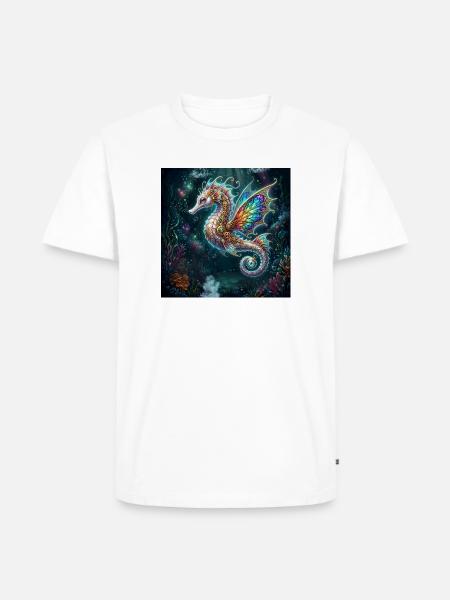 Steampunk-geflügeltes Seepferdchen - Männer Premium Bio T-Shirt - Weiß