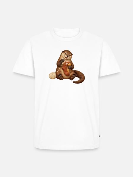 Otter stopft einen Wollsocken - Männer Premium Bio T-Shirt - Weiß
