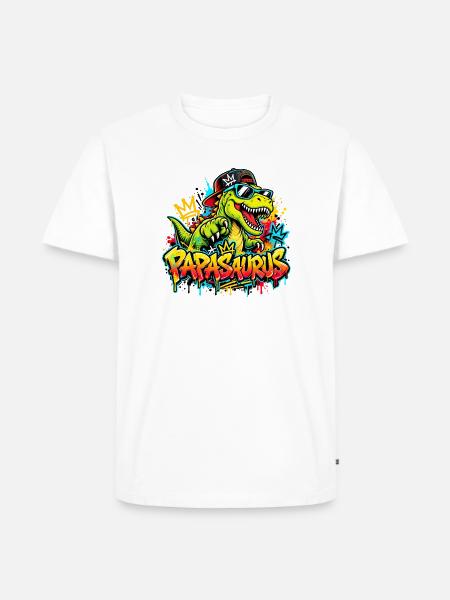 Papasaurus Dinosaurier T-rex Graffiti Street Art - Männer Premium Bio T-Shirt - Weiß