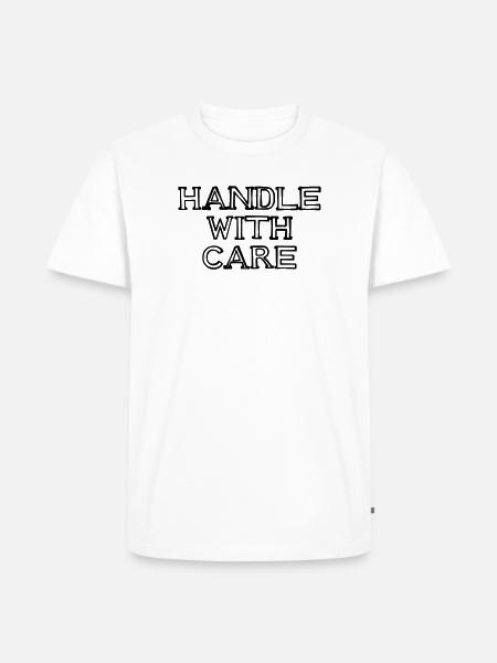 HANDLE WITH CARE Schriftzug handgezeichnet - Männer Premium Bio T-Shirt - Weiß