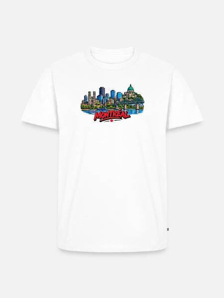 Montreal Skyline mit rotem Schriftzug - Männer Premium Bio T-Shirt - Weiß