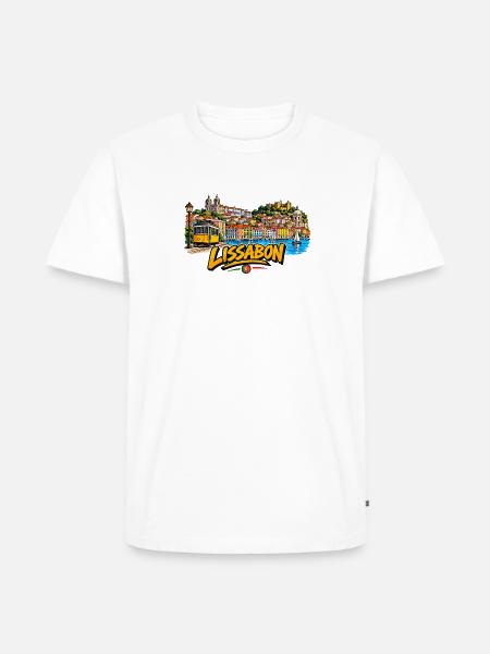 Lissabon Farbscape Tram Hafen - Männer Premium Bio T-Shirt - Weiß