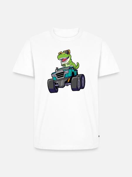 Monstertruck Dinosaurier - Männer Premium Bio T-Shirt - Weiß
