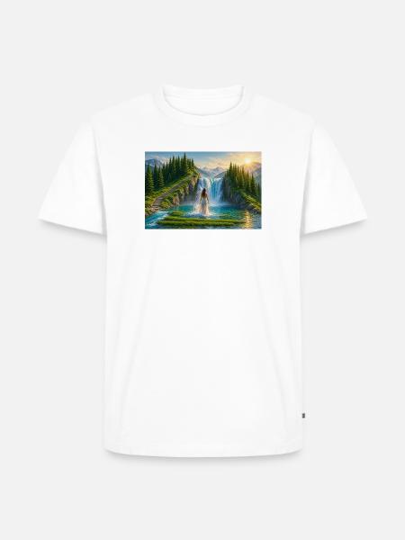 Traumhafter Wasserfall in der Berglandschaft - Männer Premium Bio T-Shirt - Weiß