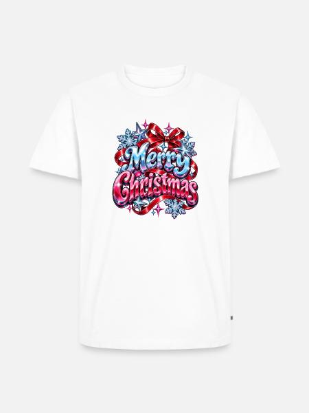 Merry Christmas Glitzer  - Männer Premium Bio T-Shirt - Weiß