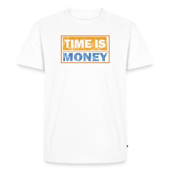 Time Is Money: Contrast Typography - Men's Premium Organic T-Shirt - white - Front - Nico (187cm)