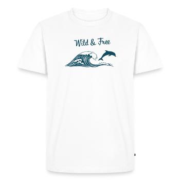 Ambiances sauvages et libres de vagues de l’océan Surf de dauphins - T-shirt Premium bio Homme - blanc - Devant - Nico (187cm)