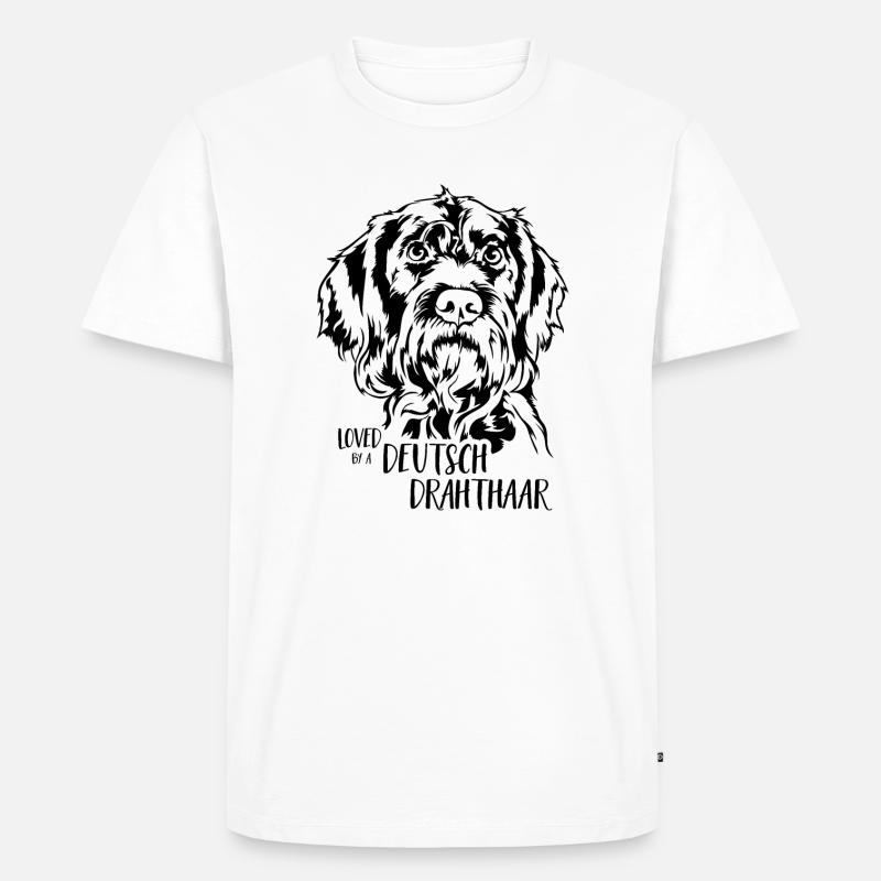 Loved by a Deutsch Drahthaar Hunde Wilsigns - Männer Premium Bio T-Shirt - Weiß