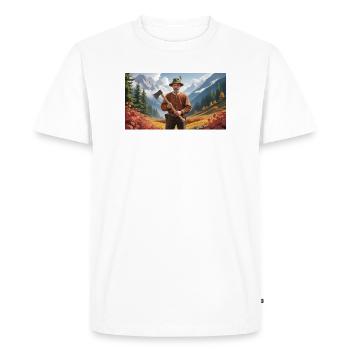 Bûcheron avec hache dans le paysage d’automne - T-shirt Premium bio Homme - blanc - Devant - Nico (187cm)
