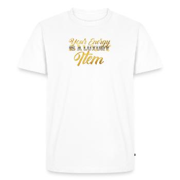 Votre énergie est un design d’article de luxe - T-shirt Premium bio Homme - blanc - Devant - Nico (187cm)