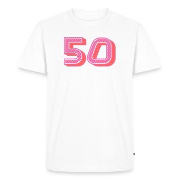 50. 50 ANS. 50e ANNIVERSAIRE. ANNIVERSAIRE 50 ANS. - T-shirt Premium bio Homme - blanc - Devant - Nico (187cm)