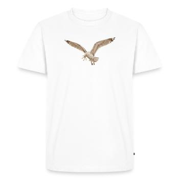 Funny seagull stealing fries on the beach - Men's Premium Organic T-Shirt - white - Front - Nico (187cm)