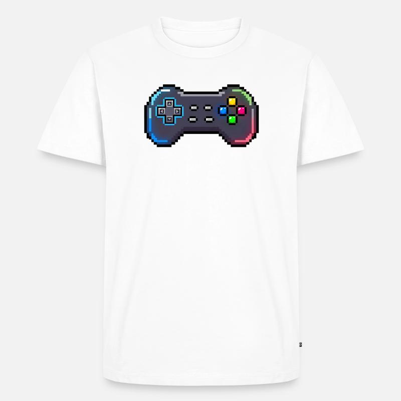 Retro-Gamepad Neon-Pixelstil - Männer Premium Bio T-Shirt - Weiß
