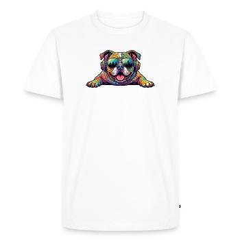 Bouledogue coloré avec lunettes de soleil et casque - T-shirt Premium bio Homme - blanc - Devant - Nico (187cm)