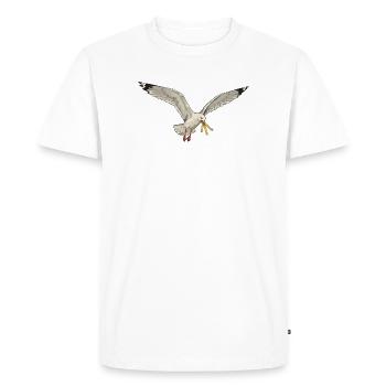 Funny seagull stealing fries on the beach - Men's Premium Organic T-Shirt - white - Front - Nico (187cm)