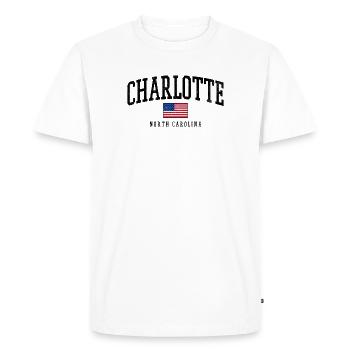Description graphique de Charlotte, Caroline du Nord, États-Unis : - T-shirt Premium bio Homme - blanc - Devant - Nico (187cm)