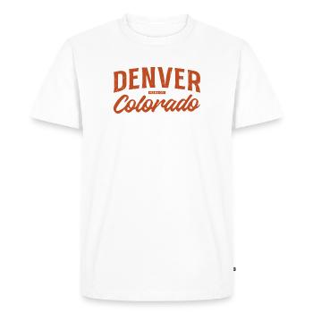 Denver Colorado Retro Script Logo - Men's Premium Organic T-Shirt - white - Front - Nico (187cm)