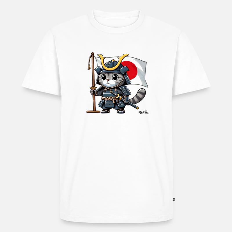 Neko Samurai - 猫侍。- Japanische Samurai Katze - Männer Premium Bio T-Shirt - Weiß