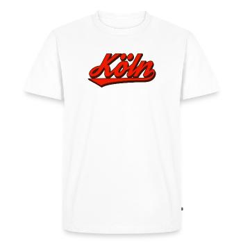 Cologne Retro Script Logo Red - Men's Premium Organic T-Shirt - white - Front - Nico (187cm)