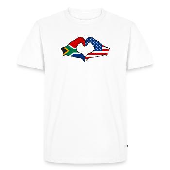 Afrique du Sud États-Unis drapeau mains forme de coeur - T-shirt Premium bio Homme - blanc - Devant - Nico (187cm)