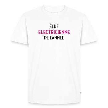 Élue Électricienne de l'Année : La Reine des Watts - T-shirt Premium bio Homme - blanc - Devant - Nico (187cm)