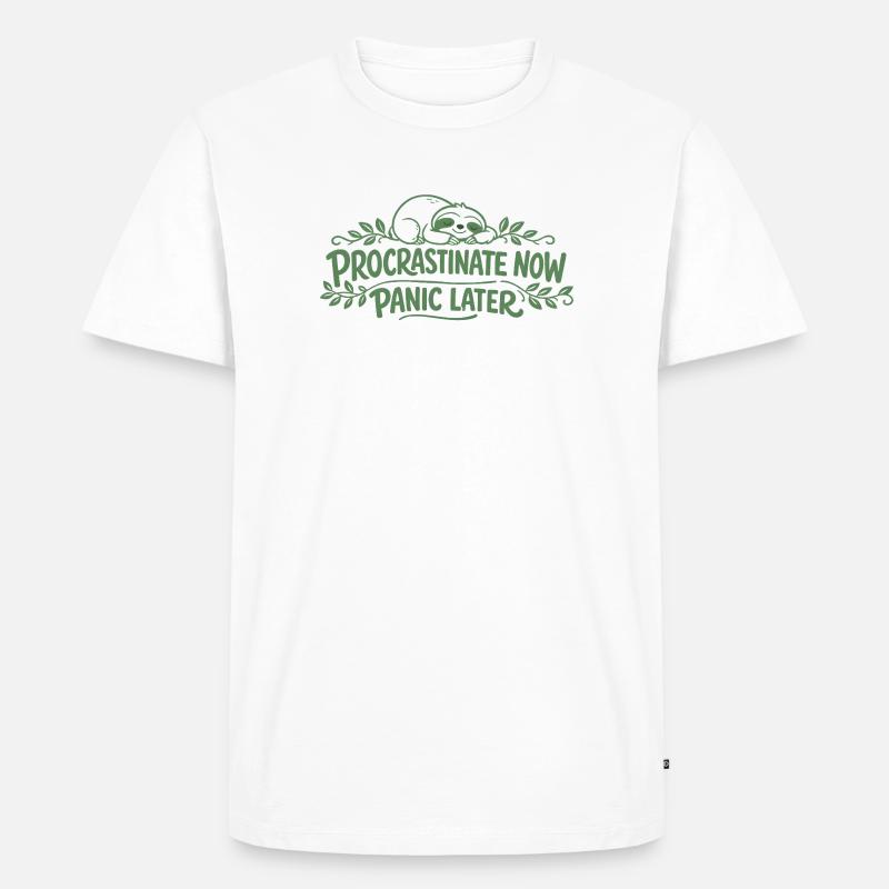 Faultier Spruch - Procrastinate Now Geschenk - Männer Premium Bio T-Shirt - Weiß
