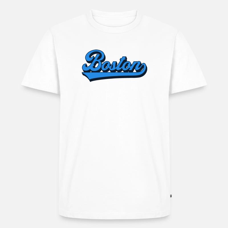 Boston Blau Script Retro - Männer Premium Bio T-Shirt - Weiß