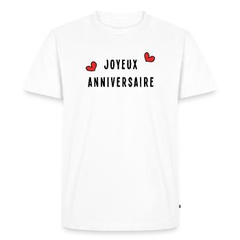HAPPY BIRTHDAY. HAPPY BIRTHDAY. ANNIVERSARY. - Men's Premium Organic T-Shirt - white - Front - Nico (187cm)