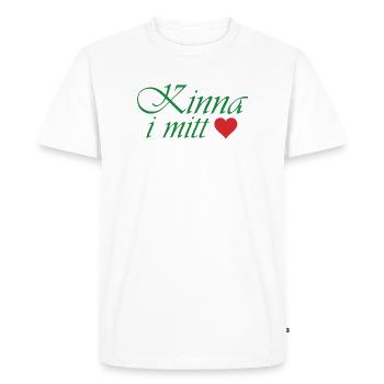 Femme au centre – Calligraphie verte avec cœur - T-shirt Premium bio Homme - blanc - Devant - Nico (187cm)
