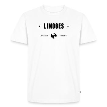 Limoges France Coordonnées Gps Globe - T-shirt Premium bio Homme - blanc - Devant - Nico (187cm)