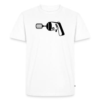 Phaser meets Mixer – Funny Geek & Cook - Men's Premium Organic T-Shirt - white - Front - Nico (187cm)