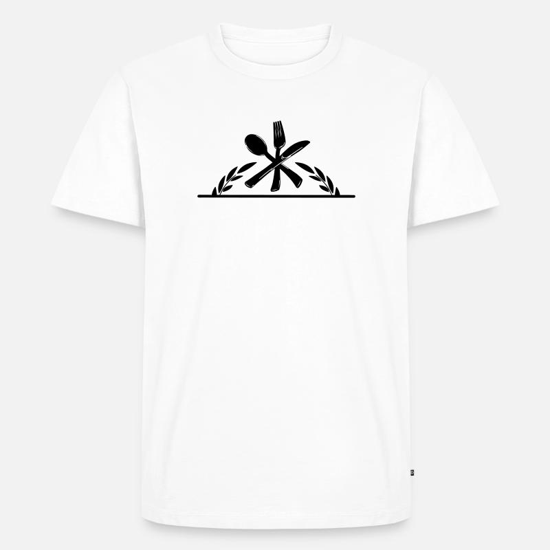 Besteckmenü-Logo mit halbem Lorbeerkranz. - Männer Premium Bio T-Shirt - Weiß