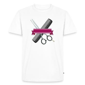 Ciseaux de coiffure avec peigne et ruban violet - T-shirt Premium bio Homme - blanc - Devant - Nico (187cm)